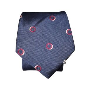Adams Row Mens Silk Blend Tie Navy Blue‎ Red Geometric Circle Pattern Classic
